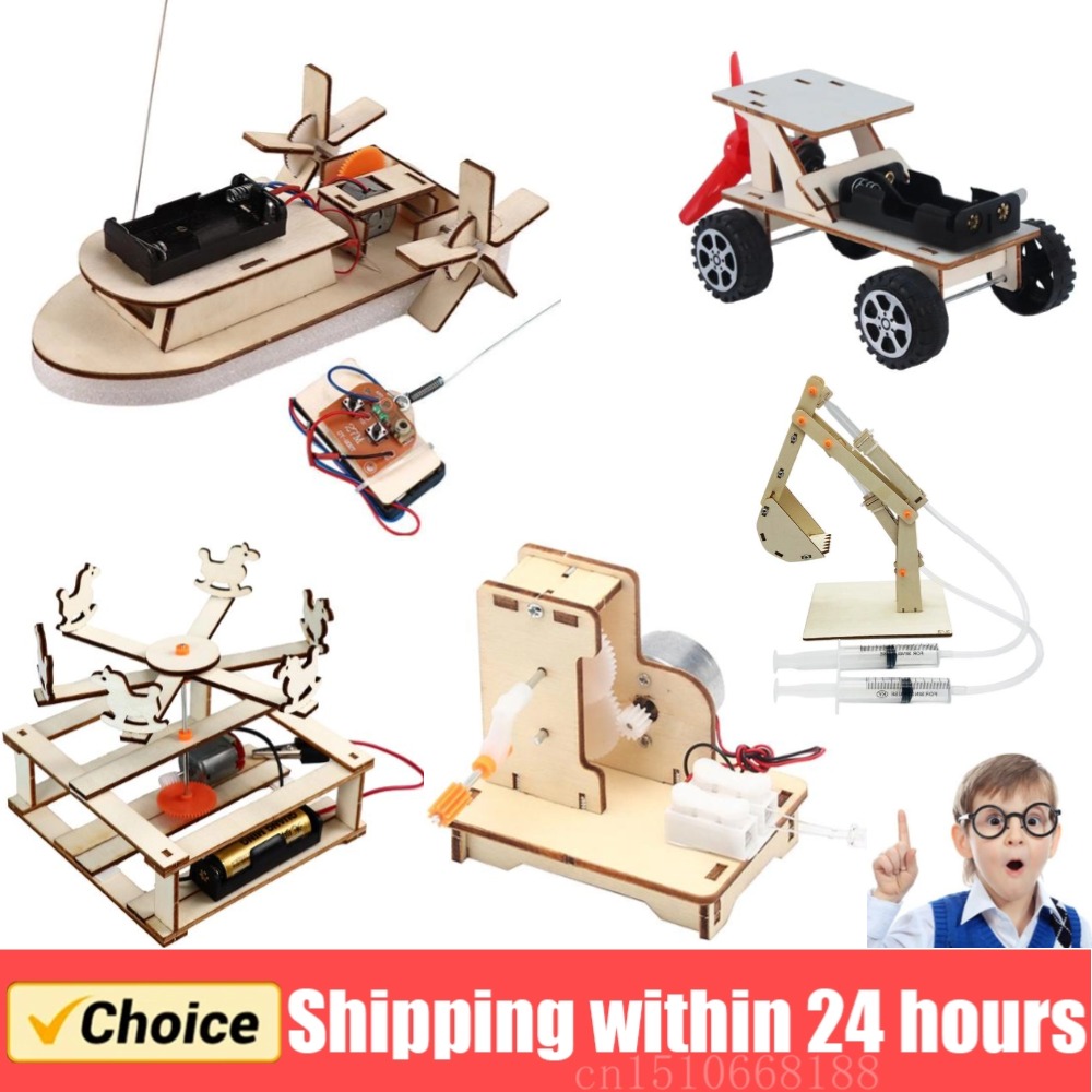 Science Toys Diy - 子供のためのDIY木製ボートモデル科学玩具、電気ステム、教育教育キット、3D組み立て、科学実験