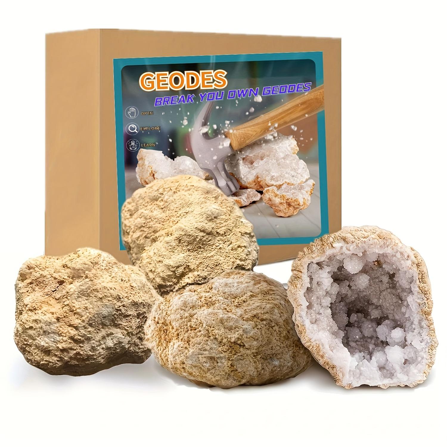 Geode Crystal Break - 1個/3個/4個/5個/6個（1.2-2インチ）天然クォーツジオード（未開封、本物の結晶） - 教育用およびコレクション用、科学教育や家の装飾に最適、プレミアムな「自分でジオードを割る」キット、ひび割れて中にある驚くべき結晶を発見！ DIY